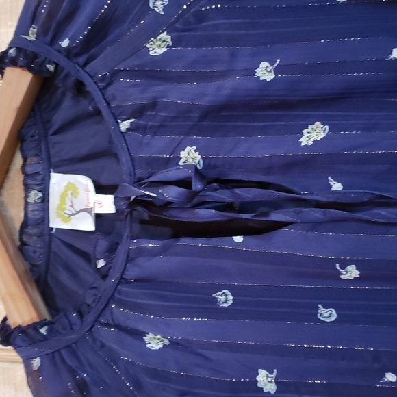 Fig & Flower Estilo Blue Floral Print Long Sleeve Peasant Blouse Size XL - Picture 5 of 8